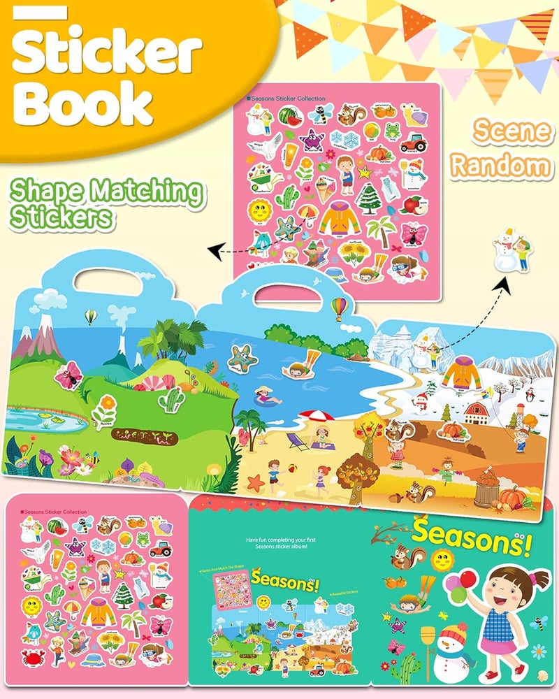 Benresive Reusable Sticker Books for Toddlers, Fun Travel Stickers for Kids, Toddler Sticker Book, Crafts Activities for Toddlers, 3 and Up Birthady Gifts - Season - Image 2